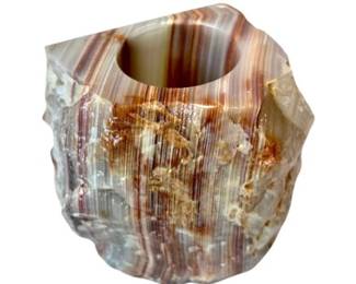 Polished Striped Quartz Onyx Desk Accessory - Signed Frenchtex