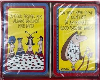 Two sets of whimsical playing cards