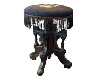Victorian Eastlake Floral Needlepoint Piano Stool