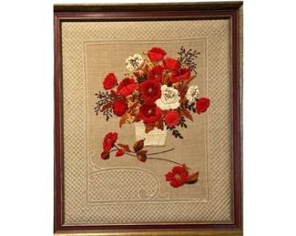 Hand embroidered red flowers