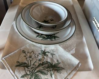 Set of dishes and matching napkins