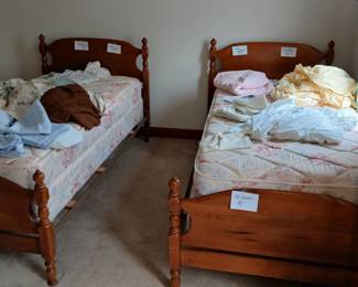 Twin Bed Frames, mattresses/box springs (and assorted linens)