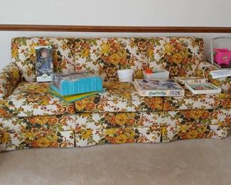 Vintage 70s Couch, games, toys, etc