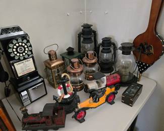 Crosley retor remake pay phone, cast iron pieces, lanterns