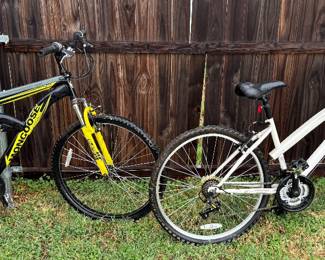 Mongoose XR-75 aluminum full-suspension mountain bike. Shimano components. Good project or neighborhood rider. Huffy Rush 26” multi-speed bike with front suspension. Good casual rider — need's tune-up.