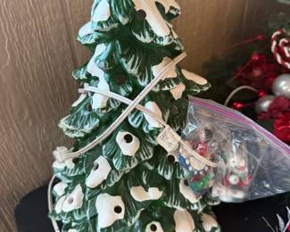 Vintage ceramic light-up Christmas tree with snow detail
