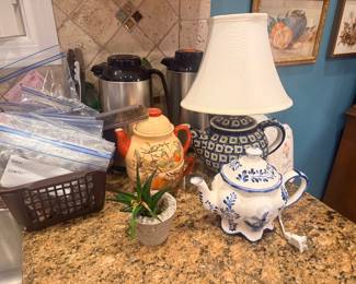 Kitchen Utensils, Teapots & Polish Pottery Lamp