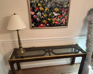 hollywood regency style sofa table black gold original oil painting 1975 
