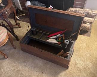 Antique box and spools 