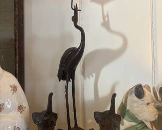 Bronze pieces book ends turtle and crane statue