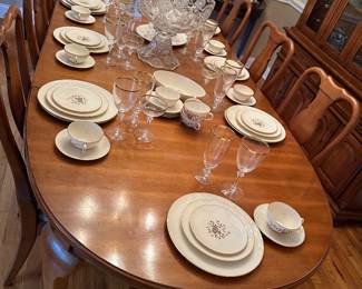 The China sold but the table and chairs are still available. Punch bowl sold also.