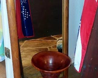 JR oak mirror  wood vase