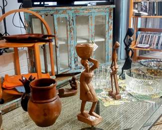 JR media cabinet, round end table, glass top coffee table, CDs, DVDs