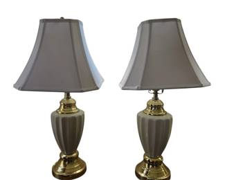 Ivory Ceramic Table Lamp with Gold Trim