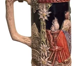 Vintage German Musical Ceramic Beer Stein with Pewter Lid Tavern Scene