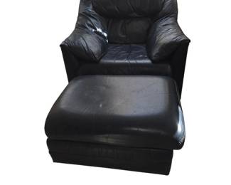 Navy Leather Like Chair and Ottoman