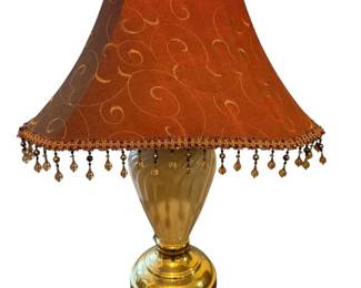 Gold and Cream Table Lamp with Satin and Beaded Shade