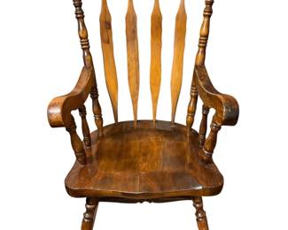 Vintage High Back Wood Rocking Chair with Carved Detail