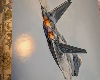Picture of an F-22 fighter jet with the tail insignia of a closed air base