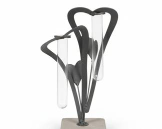 Modern Metal and Glass Heart Bud Vase with Concrete Base