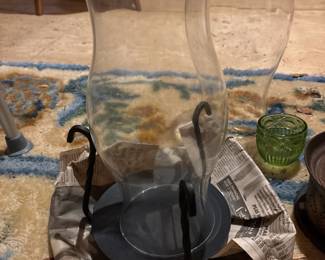 Wrought Iron Base Glass Hurricane Lamp