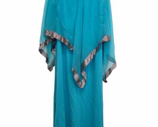 Vintage Turquoise Chiffon Maxi Dress with Satin Trim second image