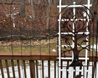 Set of Two Decorative Garden Trellises Black Scrollwork and White Tree of Life