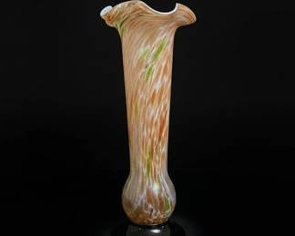 Murano Art Glass Vase Orange, White, and Green Swirl