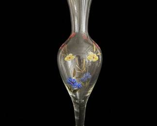 HandPainted Bohemian Glass Bud Vase with Gold Rim