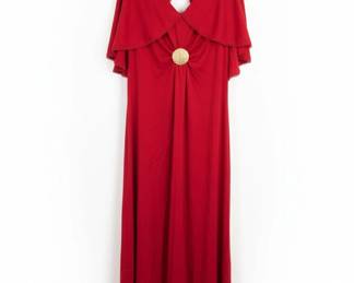 Vintage s Red Maxi Dress with Capelet and Brooch third image