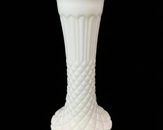 White Milk Glass Vase with Diamond Quilted Pattern by E.O. Brody Co.