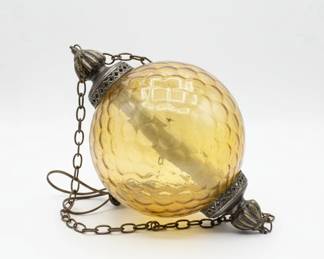 Vintage Amber Textured Glass Swag Lamp fifth image