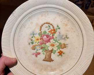 Vintage Victory Salem China Basket P.P. Dish Set with CrossStitch Floral Basket Design