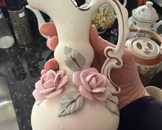 Enesco Floral Satin Pitcher with Pink Roses