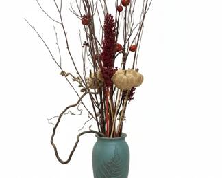 Matte Teal Ceramic Vase with Embossed Fern Design