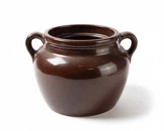 Vintage Brown Stoneware Bean Pot with Handles fourth image