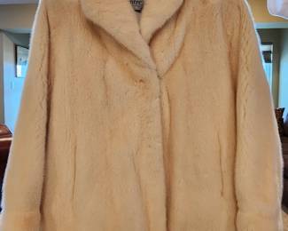 White Mink Stroller fur coat; Small size; $1000 (there is no stain on bottom middle as it looks like in photo)