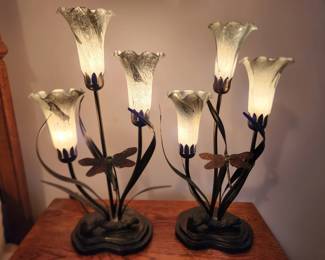 Lily Table Lamps with Dragonfly; set of 2; $50
