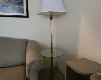 Brass Floor Lamp with Integrated Tabletop $40
