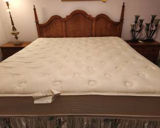 6 piece bedroom set (also see next 3 pics); King size Headboard; Simmons mattress; 2 Nightstands; Dresser and Mirror; $475 for all