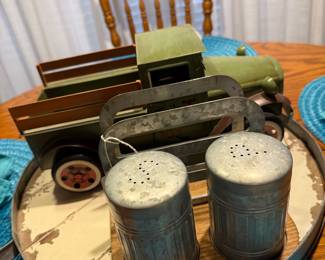 Tray, truck and salt and pepper napkin holder