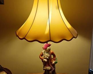This excellent pair of vintage (circa 1940) ceramic figurine lamps, foreshadow the post-war "Occupied Japan" period of similar high end pieces. Even with all the lifelike frilly details, they are in amazing condition! The original silk shades need some love. $180 for the pair.