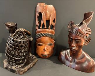 Carved Wood Fisherman Balinese Male Bust And Wall Carving