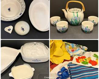 Hartstone Emile Henry Fire King Corning Ware and Kitchen Linens