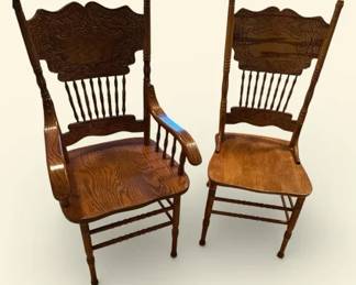 Vintage Oak Pressback Armchairs