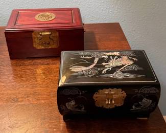 Mother of Pearl Inlaid Wood and Brass Jewelry Boxes