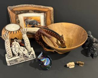 Carved Giraffe Wood Bowl Glass Mt Helens Elephant