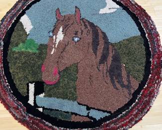 Round Hand Woven Cotton Horse Themed Rug