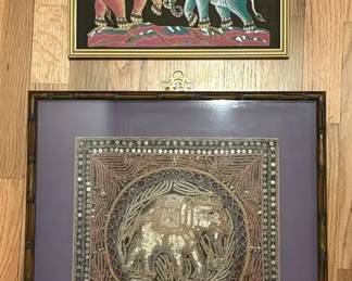 Framed Burmese Kalaga Tapestry Silk Screen Painting