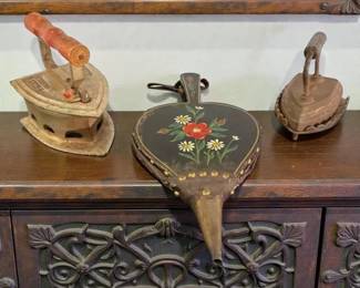Vintage Fireplace Bellows Coal Iron And Sad Iron